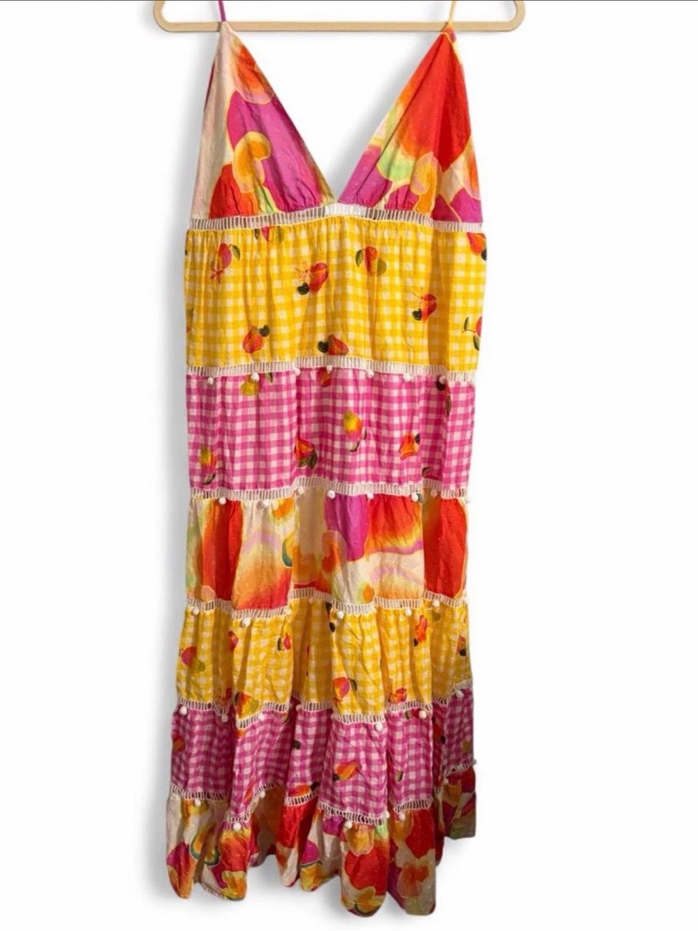 FARM Rio Yellow Pink Orange Tiered Maxi Dress